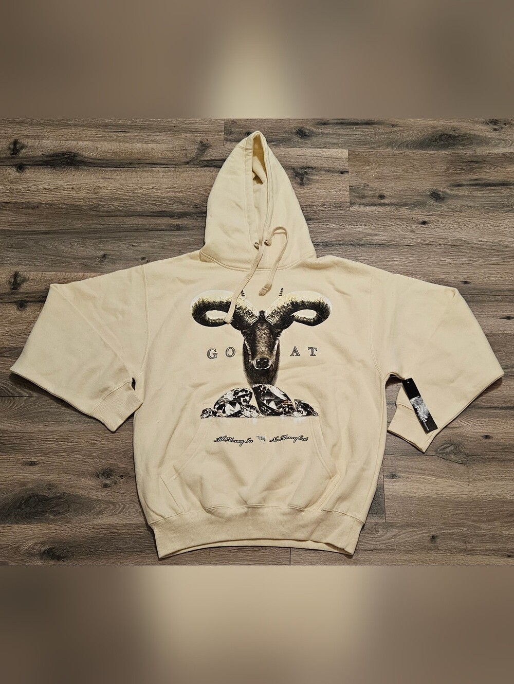 Men's Cream Graphic Hoodie - GOAT- All Money In, No Money Out